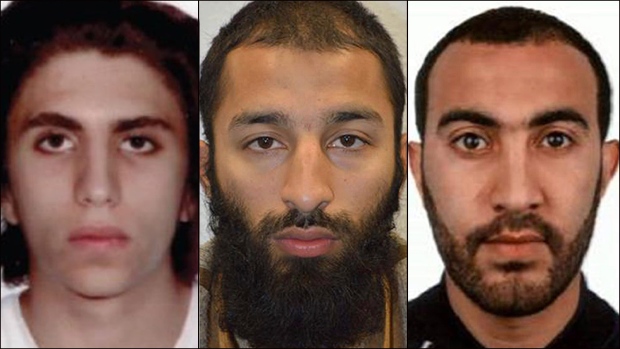 منفّذو هجوم لندن من اليسار: يوسف زغبا وقوران بوت ورشيد رضوان/Metropolitan Police/Associated Press)