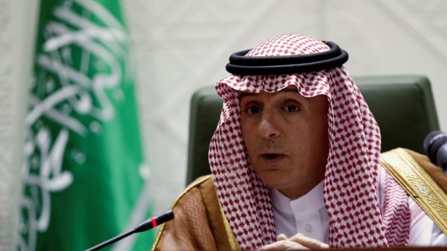 قال عادل الجبير وزير الخارجية السعودي إنه "من المشين من وجهة نظرنا أن يؤنبنا بلد بهذه الطريقة ويطالب باطلاق فوري. في هذه الحالة، نطالب بالاستقلال الفوري لكيبيك ، وحقوق متساوية للسكان الأصليين في كندا" – Faisal Nasser/Reuters
