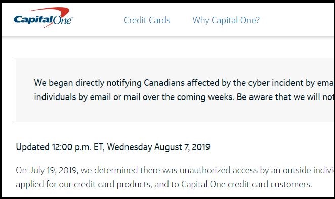 تعليمات مصرف كابيتال وان لعملائه على موقعه على الانترنت بعد سرقة بياناتهم - Capital One