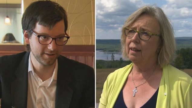 إليزابيث ماي، الزعيمة المستقيلة لحزب الخضر في كندا و أليكس تيريل الذي أعلن ترشّحه لخلافتها - Radio Canada