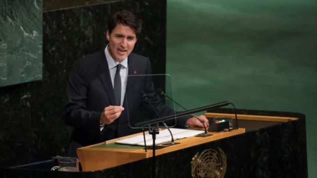 رئيس الحكومة الكنديّة جوستان ترودو متحدّثا في مجلس الأمن (ارشيف)/ Mary Altaffer/AP