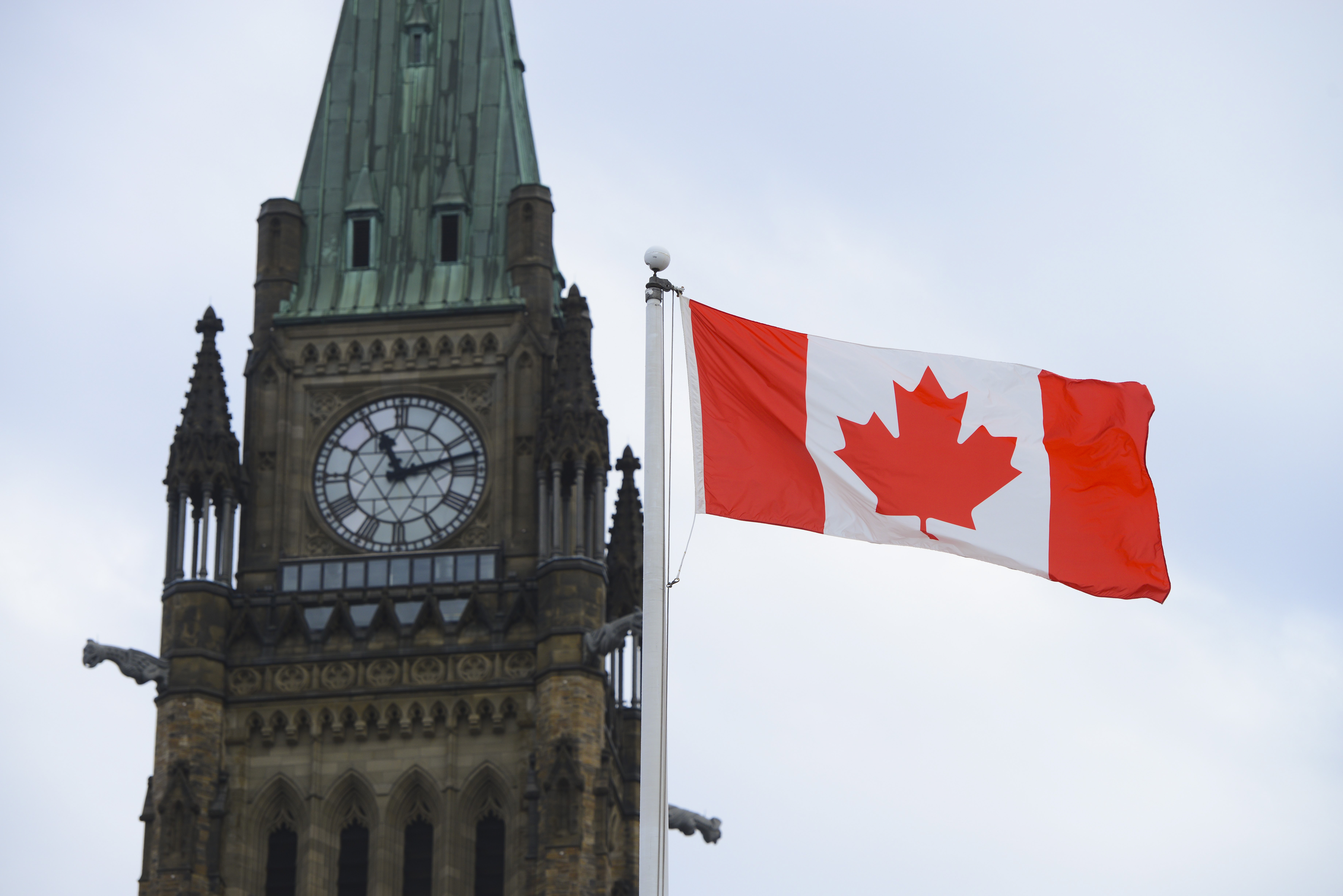 A Canadian flag flies by Parliament Hill in Ottawa on Friday, March 13, 2020. THE CANADIAN PRESS/Sean Kilpatrick