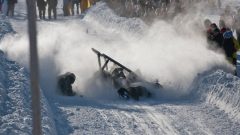 Occasionally there are mishaps, such as this one in Calgary in 2012. Helmets and roll bars are mandatory (Ian Coburn)