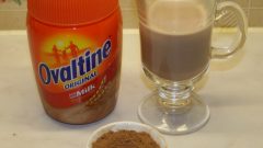 Ovaltine,(Ovomaltine) made from malt extract, whey, and cocoa is stirred into milk, often warmed milk, to make an iconic chocolate drink, since 1904 
