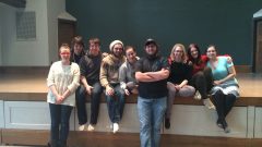 U Sask drama students, cast of "Downstream" L-R Jillian Borrowman, Chris Donlevy (Assistant Director), Phil Munson, Jesse Fulcher Gagnon, Jenna Berenbaum, Kashtin Moen, Kelly McTaggart, Lauren Younghusband, Andrea Folster (photo: Lori Bradford)