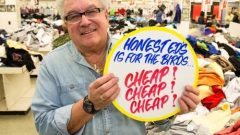 Wayne Reuben has been keeping alive the dying art of hand-painted signs, working at Honest Ed's for many years and dreaming up the wacky slogans and creating the sale signs. (CBC) CLICK TO ENLARGE