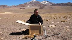 2011; Geophysicist Martyn Unsworth with Urunucu volcano in the background  (CLICK to ENLARGE