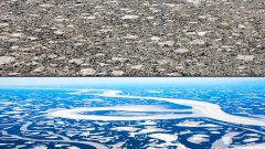 The upper image is an aerial view of an ice jam in Middle Channel in the central Mackenzie River Delta during the annual ice-breakup period.  The lower image shows the intact ice sheet in Middle Channel one day prior to the initiation of breakup and dynamic ice jamming that filled the channel with large-scale ice rubble, as shown in the upper image.  The lower image is also a wider scale view of Middle Channel that shows the off-channel lake-richness of this ecosystem.  The Mackenzie Delta covers an area ~13,000 km2, contains 45,000 lakes, and warmer springs combined with reduced winter snowfall may be changing the ice breakup regime that drives peak annual water-levels and thereby sustains these lakes (both images are south-looking and were taken in late May 2008 during International Polar Year investigations  (L Lesack) CLICK to ENLARGE