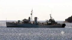 Some 200 people were gathered on baord the museum ship HMCS Sackville on Sunday for a very solemn ceremony to commit the ashes of veteran sailors or their loved ones, to the sea. HMCS Sackville is the ony remaining corvette of some 123 built by Canada during the war. (image CBC) CLICK to ENLARGE