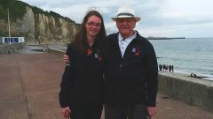 2014 Dieppe, student Bethany Horsely with veteran Tony Balch who provided first hand knowledge of D-Day events and emotions
