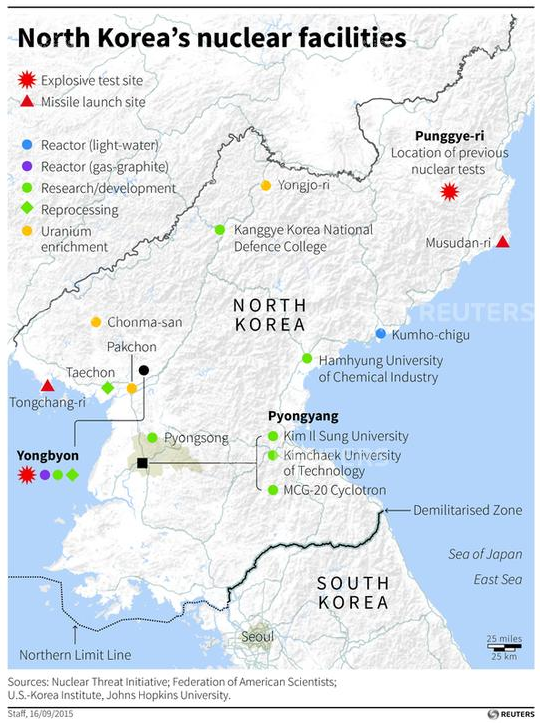 Map locating North Korea's nuclear facilities.