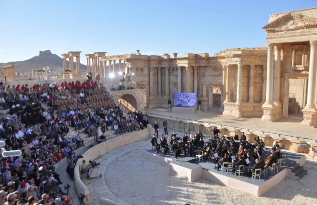 Russia's Mariinsky Theatre performs at the amphitheatre of the Syrian city of Palmyra, Syria in this handout picture provided by SANA on May 5, 2016. Reuters