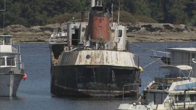 Large fishing vessel abandoned in harbour..