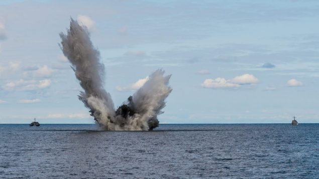 Canadian navy is involved in an exercise to destroy old shipping mines in the Baltic still left from the two world wars