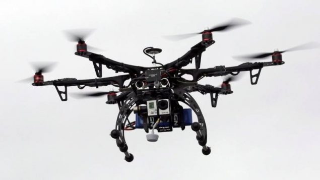 a photo of a larger commercial type drone with camera