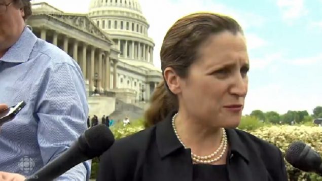 Canada's Foreign Minister Chrystia Freeland speaking about the JCPOA