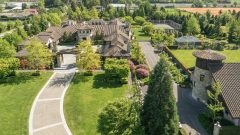 aerial view of mega house on former farmland, Richmond British Columbia