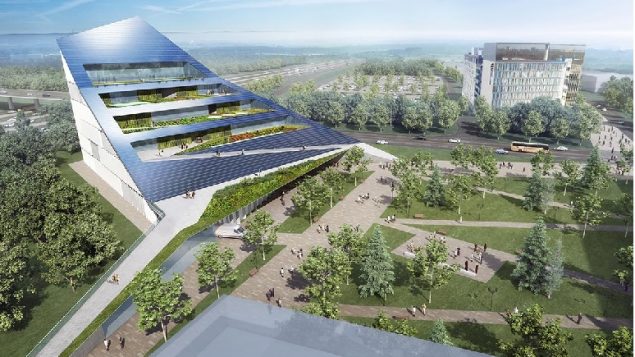 The proposed net-zero vertical farm at U of T Scarborough is part of a broader partnership between the university and Centennial College focused on advancing the cleantech sector (rendering courtesy of U of T Scarborough and Centennial College)