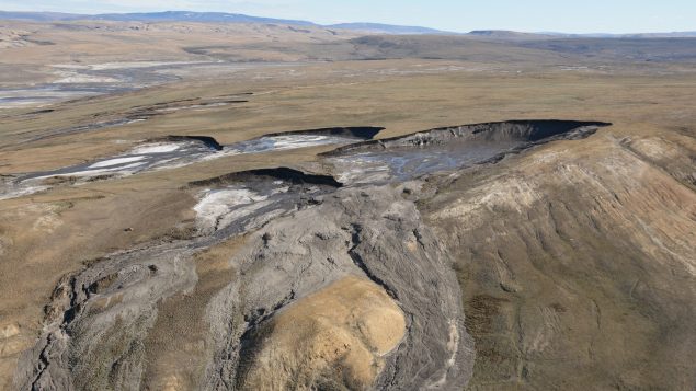 Scientists had not expected to see the spread of these landforms, known as retrogressive thaw slumps, in the high Arctic because of the extremely cold ground and air temperatures. (Melissa Ward Jones/McGill University)