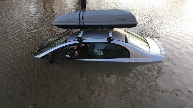 A flooded car in Sherbrooke