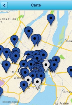 Mapas de locales comerciales francófonos de la app "Moi j'achète en français"