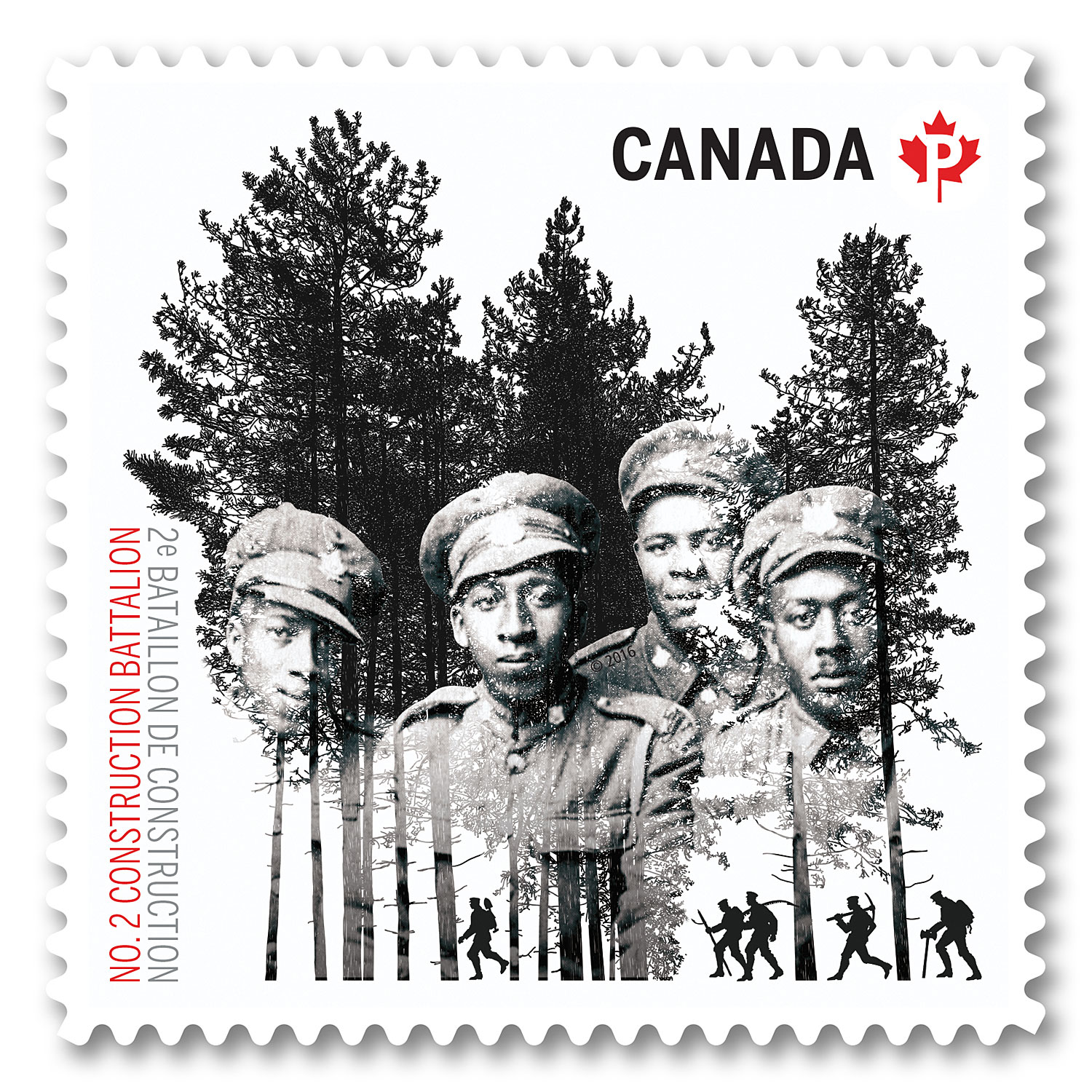 Timbre de Postes Canada en conmemoración del Centenario de la formación del 2o Batallón de la Construcción del Ejército Canadiense © Postes Canada
