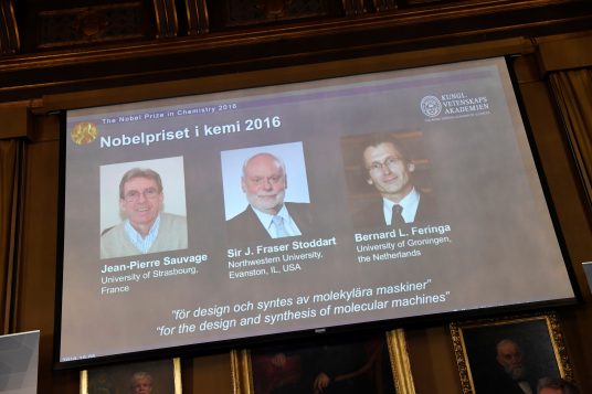 Los tres Ganadores del Nobel de Química. Jean-Pierre Sauvage, J Fraser Stoddart y Bernard L Feringa .TT News Agency/Henrik Montgomery/via Reuters