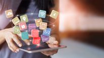 woman using mobile tablet payments online shopping and icon customer network connection on screen, pay all, m-banking and omni channel
