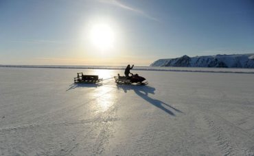 The sea ice landing strip at Little Diomede Island, located in the Bering Strait between Alaska and Russia. Photo: Stephen Nowers. Alaska Dispatch 