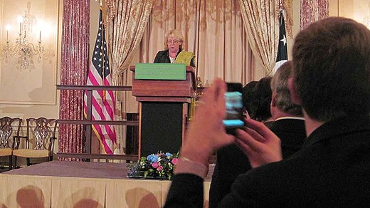 Environmental minister Lena Ek speaking at the state department in Washington. Photo: Ginna Lindberg/Scanpix
