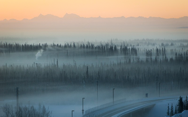 Dirty fog envelopes Fairbanks in the winter. alaskanent / flickr