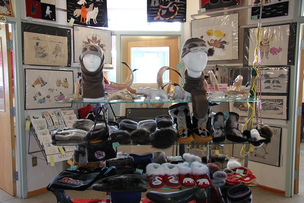 Gift shop at Ulukhaktok Arts Centre in Ulukhaktok, Northwest Territories featuring arts and crafts from locals. Arts and crafts like these bring millions into the territory says NWT’s Department of Industry, Tourism and Investment. Photo: Eilís Quinn. Gift shop at Ulukhaktok Arts Centre in Ulukhaktok, Northwest Territories featuring arts and crafts from locals. Arts and crafts like these bring millions into the territory says NWT’s Department of Industry, Tourism and Investment. Photo: Eilís Quinn.