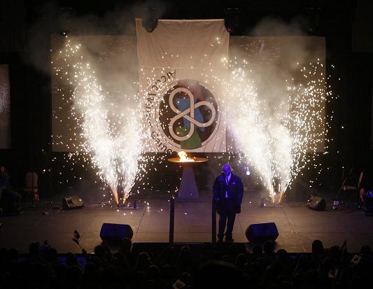 Fireworks kick off the Arctic Winter Games during the opening ceremonies in Yellowknife, N.W.T., Sunday, March 9, 2008. Photo: Jeff McIntosh, The Canadian Press.