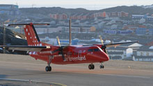 This Air Greenland Dash-8 aircraft will not likely be seen at a Canadian airport in the near future, as the airline said this week it will not establish a direct route between Greenland and Canada at this time. (Air Greenland)