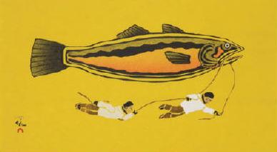 Fish Story by Kavavow Mannomee. Stonecut & Stencil. Image: Galerie Elca London Ltée.