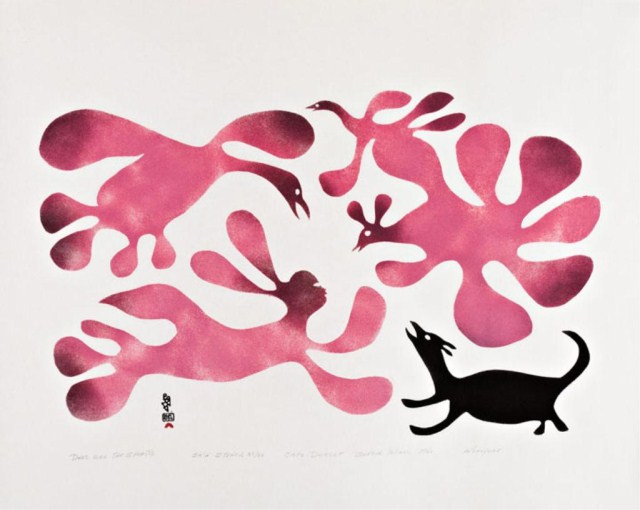 Dog Sees the Spirits, 1960. Artist: Kenojuak Ashevak. Printmaker: Kananginak Pootoogook. Est. $5,000-$7,000. Photo courtesy of Walker's Fine Art & Estate Auctioneers.