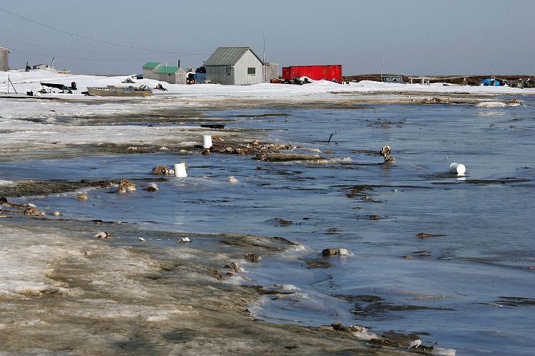 Melting permafrost is erroding land the village of Newtok, Alaska is built on. (AP Photo/Al Grillo) 