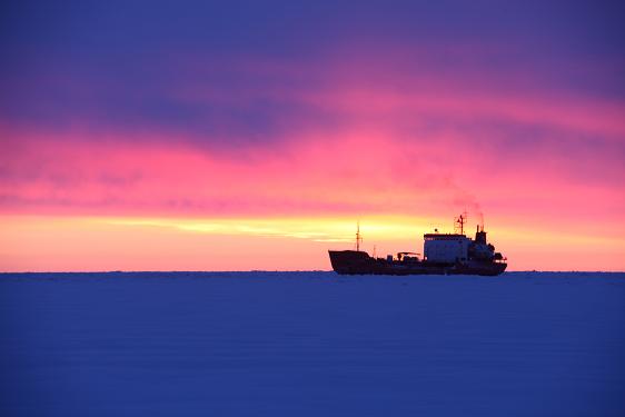 The Russian tanker Renda offshore of Nome, Alaska as the transfer of 1.3 million gallons of fuel nears completion on January 18, 2012. Photo: Eric J. Chandler,  US Coast Guard, AFP.