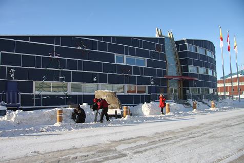 The_team_filming_outside_Nunavut_legislature