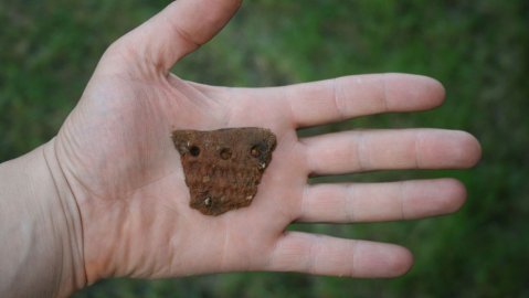 Pottery piece found at the dwelling site of a prehistoric tribe. Image: Sami Viljanmaa.