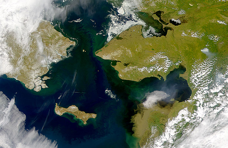 Satellite image of the Bering Strait. Photo: NASA. Alaska Dispatch. 