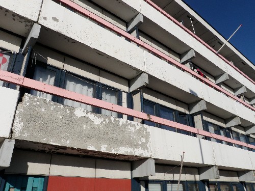 Greenlanders from villages all over the island were relocated to buildings like this in Nuuk. (Closeup)