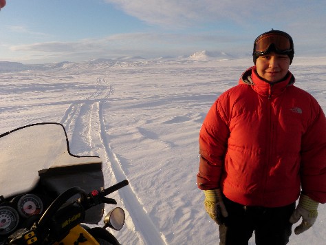 Teema out on the sea ice at Clyde River Station 1 - Photo by Eilis Quinn
