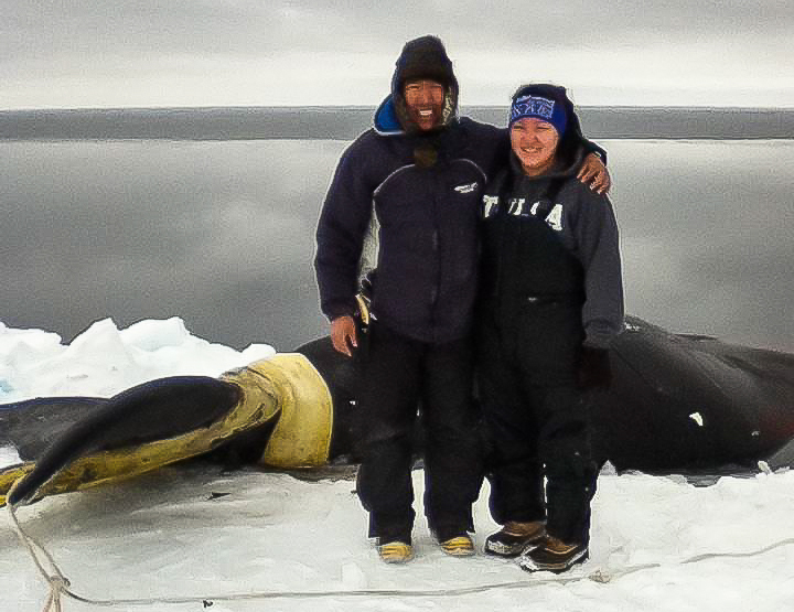 Herman Ahsoak and daughter Naomi cutting up Barrow's first whale of the season Courtesy Herman Ahsoak 