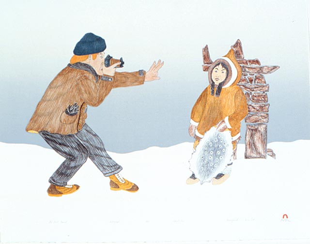 The First Tourist (1992) by Kananginak Pootoogook. Image courtesy of Dorset Fine Arts.