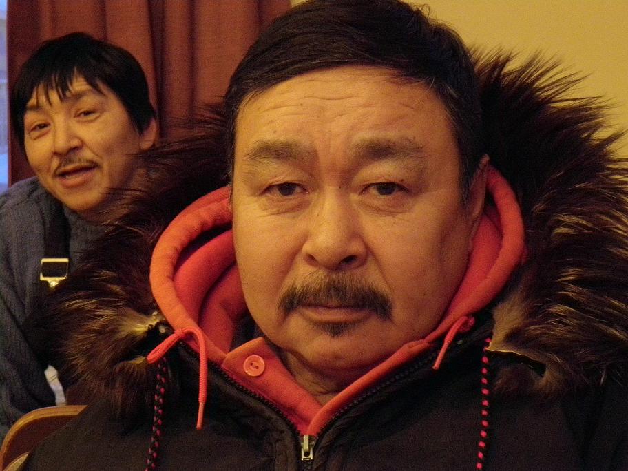 Qikiqtarjuaq hunters Pauloosie Kayootuk (right) and Jaypootie Aliqatuqtuq (left). Photo by Eilís Quinn. 