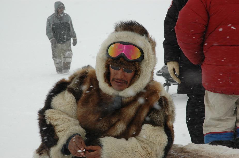 Nunavut filmmaker Zacharias Kunuk on shoot for The Journals of Knud Rasmussen. Image courtesy of Isuma Productions. Photo by Oana Spinu.