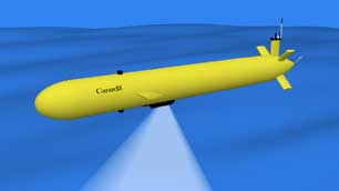 This is an artist's rendering of an automated underwater vehicle, or AUV, which Canadian scientists use in the High Arctic during mapping expeditions. (DRDC Atlantic)
