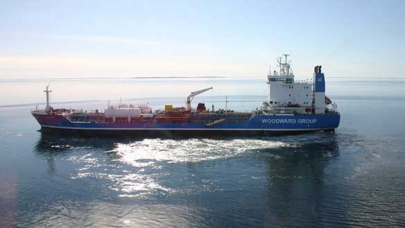 The MV Nanny, seen Wednesday, is aground on an an uncharted sandbar in Simpson Strait, about 50 kilometres southwest of Gjoa Haven, Nunavut, in the Northwest Passage. (Canadian Coast Guard)