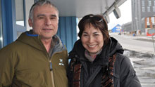 Jimmy Stotts, left, with his wife Karoline in Nuuk, Greenland, on Monday. Stotts, who is president of the Inuit Circumpolar Council in Alaska, said his group wants more decision-making powers within the Arctic Council. (Patricia Bell/CBC) 